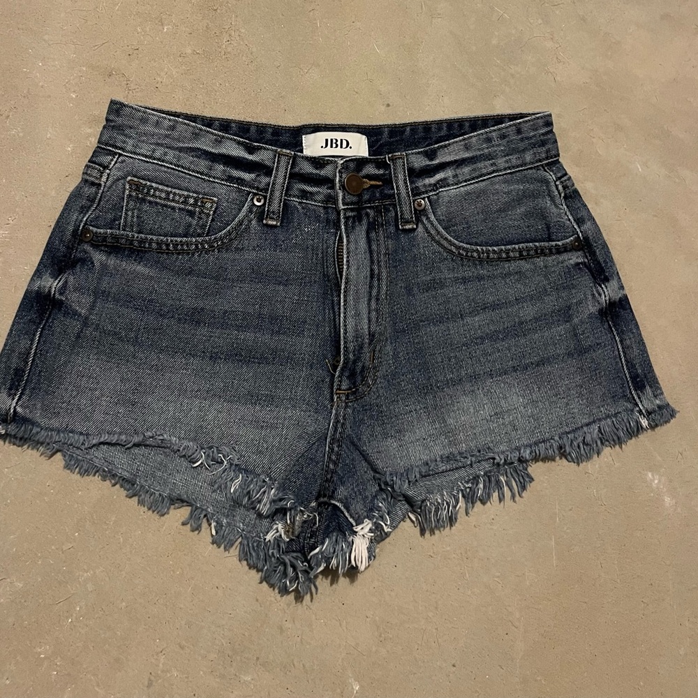 Women's Frayed Hem Jean Shorts - Dark Blue